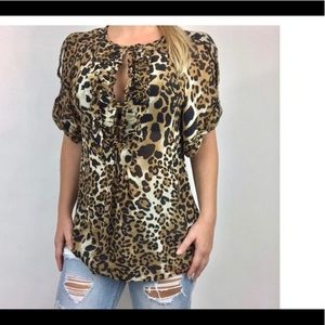 Nanette Lepore Leopard Silk Ruffle top
